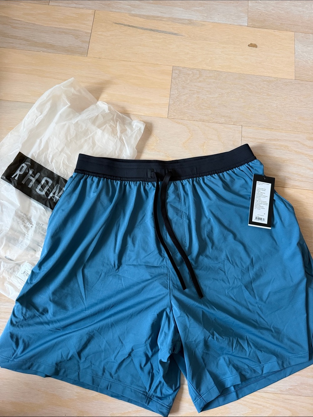RHONE Teal Blue Athletic Shorts with Black Waistband